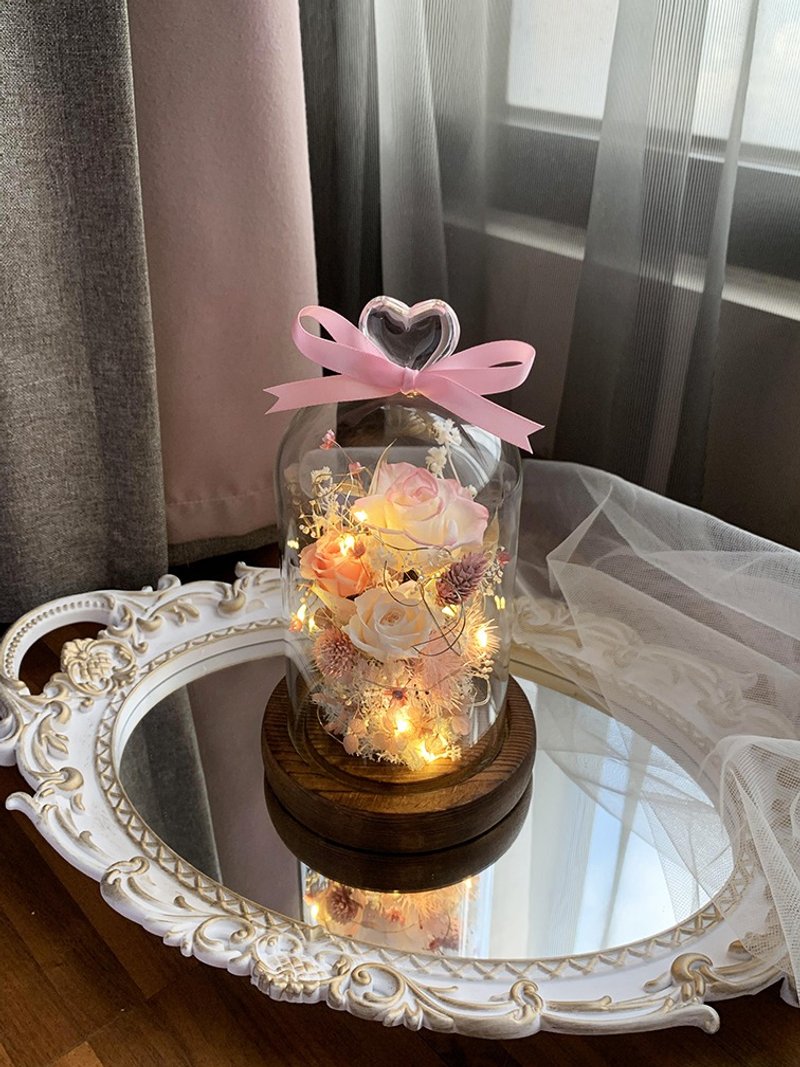 Eternal Flower-White/Pink Rose Night Light Glass Shade Birthday Gift Valentine's Day Gift - Dried Flowers & Bouquets - Plants & Flowers 