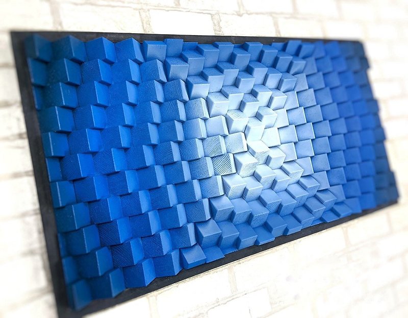 ウッド ウォール アート - 幾何学的なモダン ブルー - 3D アコースティック サウンド ディフューザー