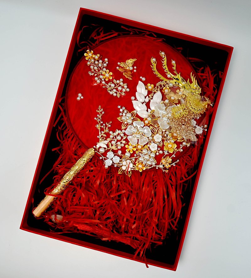 โลหะ งานโลหะ/เครื่องประดับ สีแดง - Red model-double stay and double flight-Chinese group fan-Chinese bouquet-material package (not finished product)