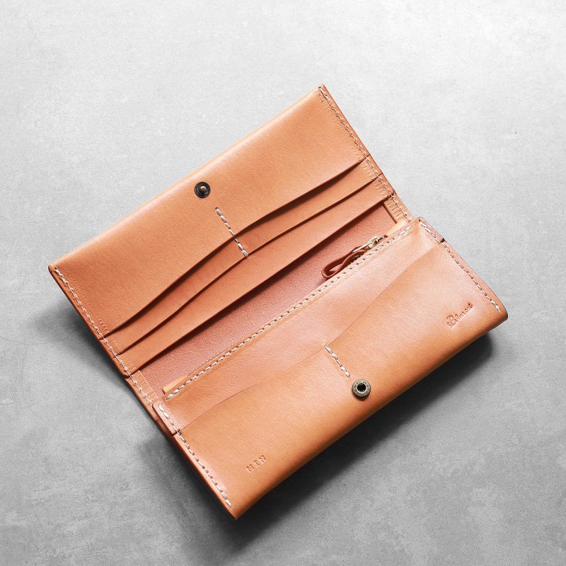 Retro long clip | Bosc pear vegetable tanned cow leather | multi-color - Wallets - Genuine Leather Orange