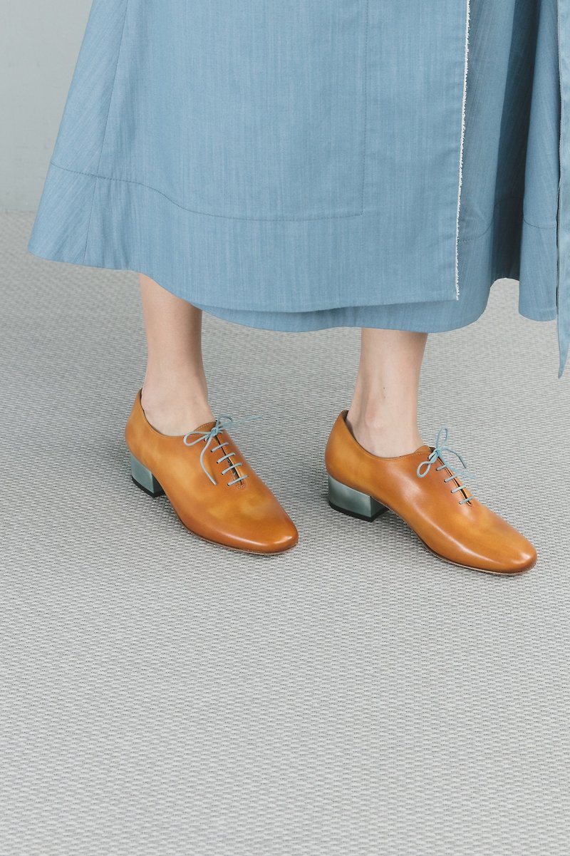 [Online Exclusive] HTHREE Round Head 3.4 Dance Oxford Heels / Ditang Flower - Women's Leather Shoes - Genuine Leather Orange