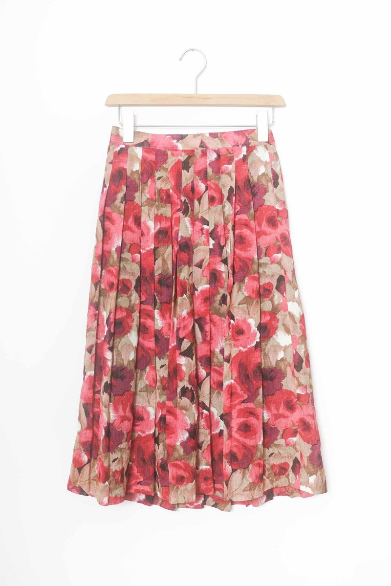 Innocence Department Store Vintage Vintage Long Dress Floral Fragrance Fold Long Dress SL.0024 - กระโปรง - วัสดุอื่นๆ สีแดง