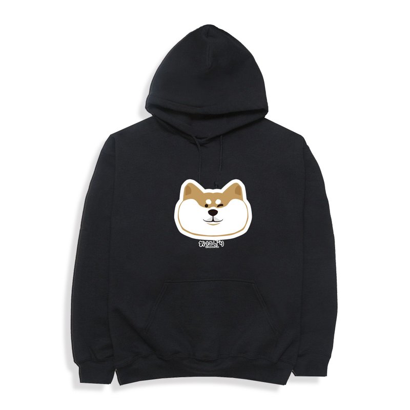 Shiba Inu Hoodie 小飯糰 麻吉柴 內磨毛 暴飲暴食麻吉柴暖暖帽T - 帽T/大學T - 棉．麻 黑色