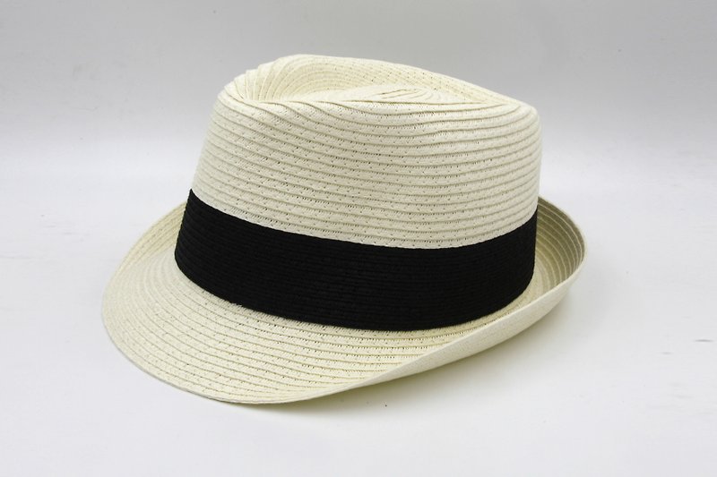 【紙布家】雙色紳士帽(白色)紙線編織 - 帽子 - 紙 白色