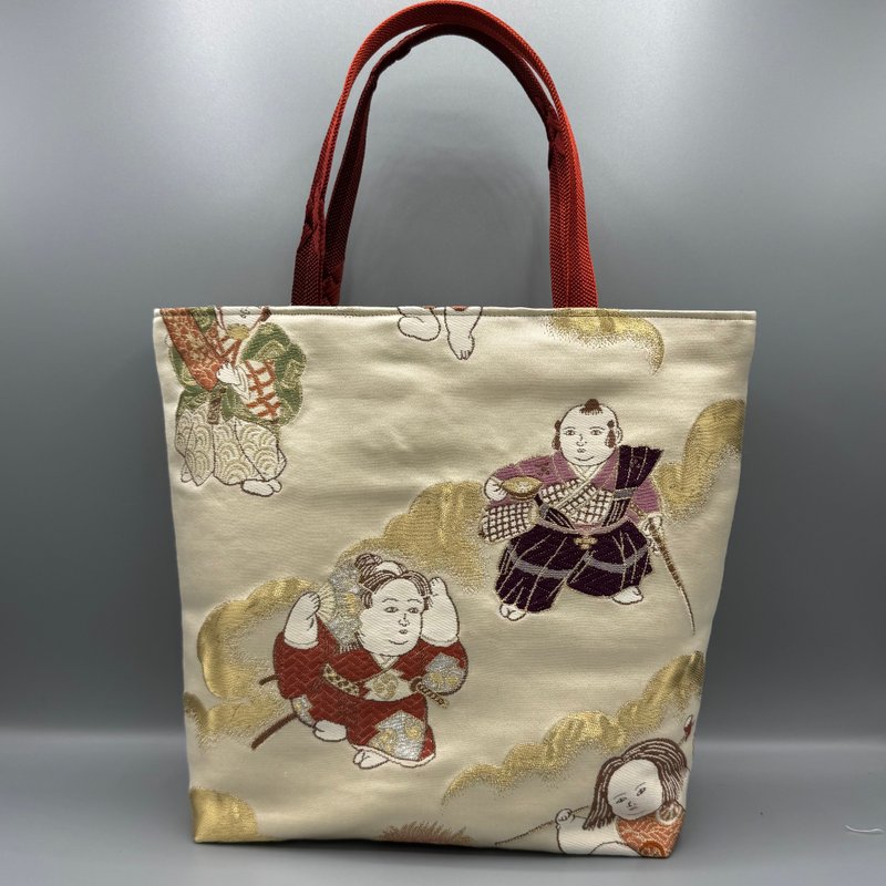 着物 帯 帯締め ハンドメイド トートバッグ リメイク 金 - 手提包/手提袋 - 絲．絹 白色