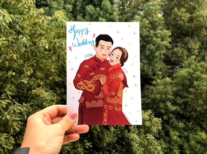[Wedding invitation design electronic file] Illustration wedding invitation double-sided digital file, if printing is required, additional quotation - ทะเบียนสมรส - กระดาษ หลากหลายสี