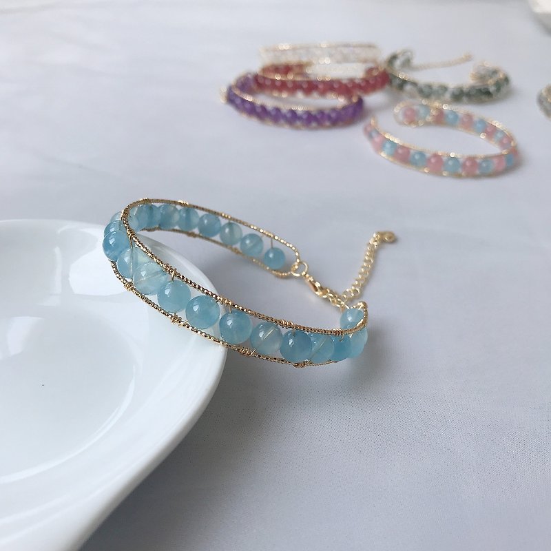 14K gold-plated hand-woven aquamarine bracelet natural crystal bracelet custom series bracelet - Bracelets - Crystal 