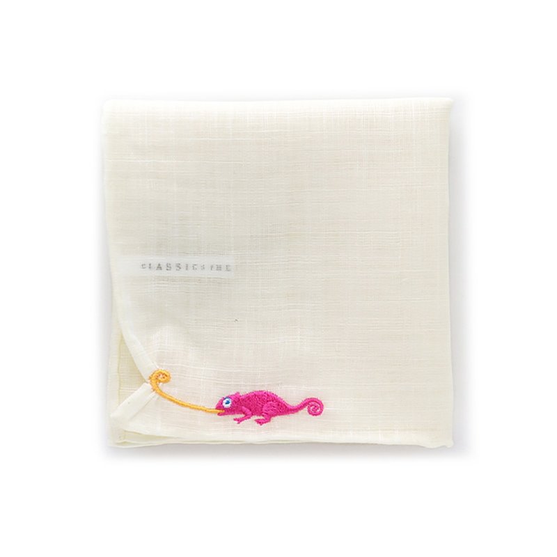 HIKKOMI Chameleon Handkerchief 41 x 41 cm 50% cotton 50% linen Made in Japan Gift - ผ้าเช็ดหน้า - ผ้าฝ้าย/ผ้าลินิน ขาว