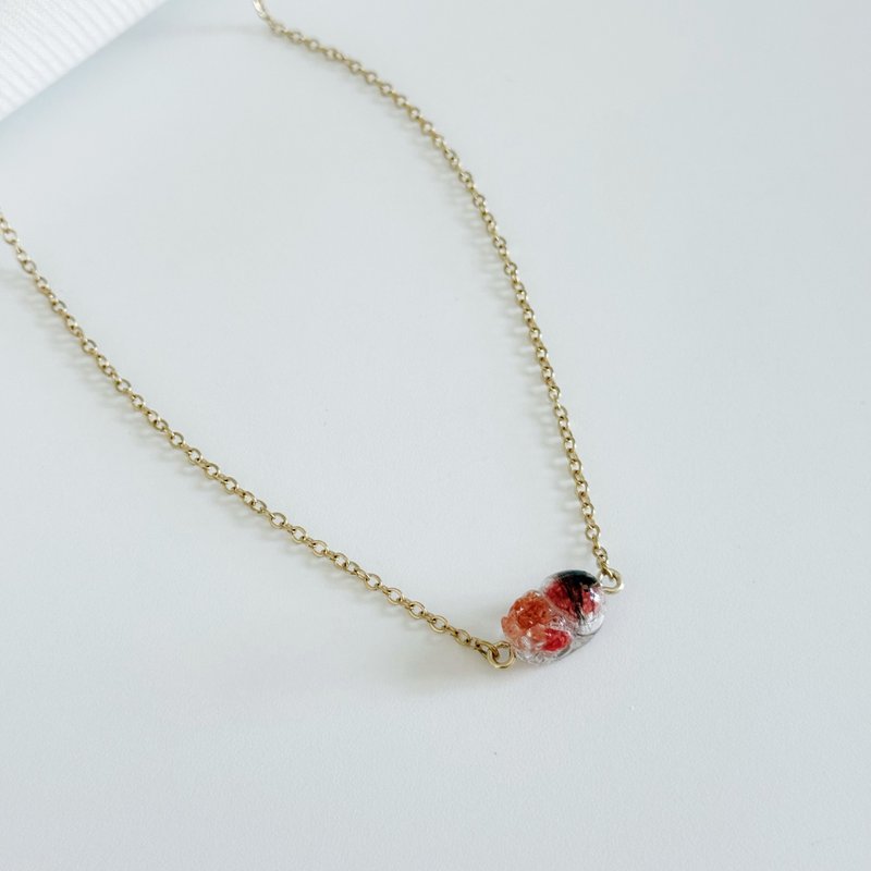 不鏽鋼鍍金 貔貅 乾花粉色 胎毛項鍊 - 嬰兒手鍊/飾品 - 不鏽鋼 