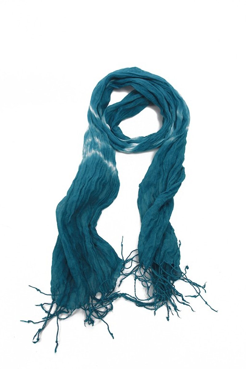 fete spring and summer linen scarves hand-dyed blue dyed linen scarves - ผ้าพันคอ - ผ้าฝ้าย/ผ้าลินิน สีน้ำเงิน