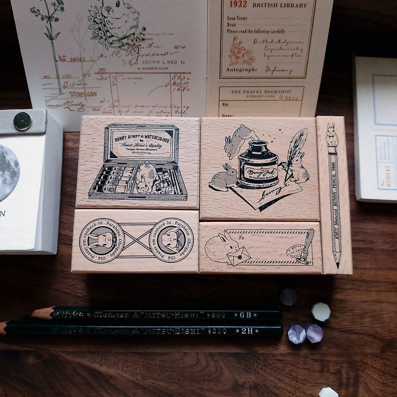 Set-Stationery Bunny Seal-KumaYankee X Grandma's Stationery - Stamps & Stamp Pads - Wood 