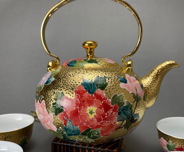 台湾【ゴールド】手描きブルー金茶器 - ショップ GOOD TIME CERAMICS