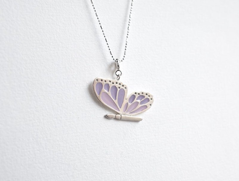 Ni.kou sterling silver watercolor brush butterfly necklace - สร้อยคอ - โลหะ 