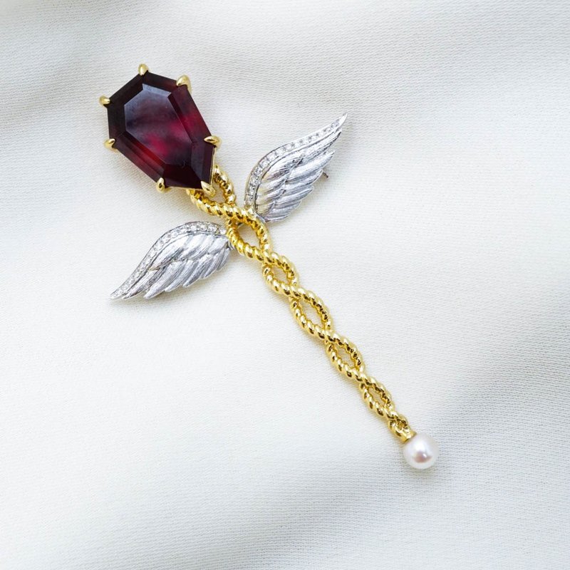 [Masterpiece Series-Blood Angel] Original 18K Gold Stone and Diamond Brooch/Pendant Dual Use - สร้อยคอ - เครื่องเพชรพลอย สีแดง