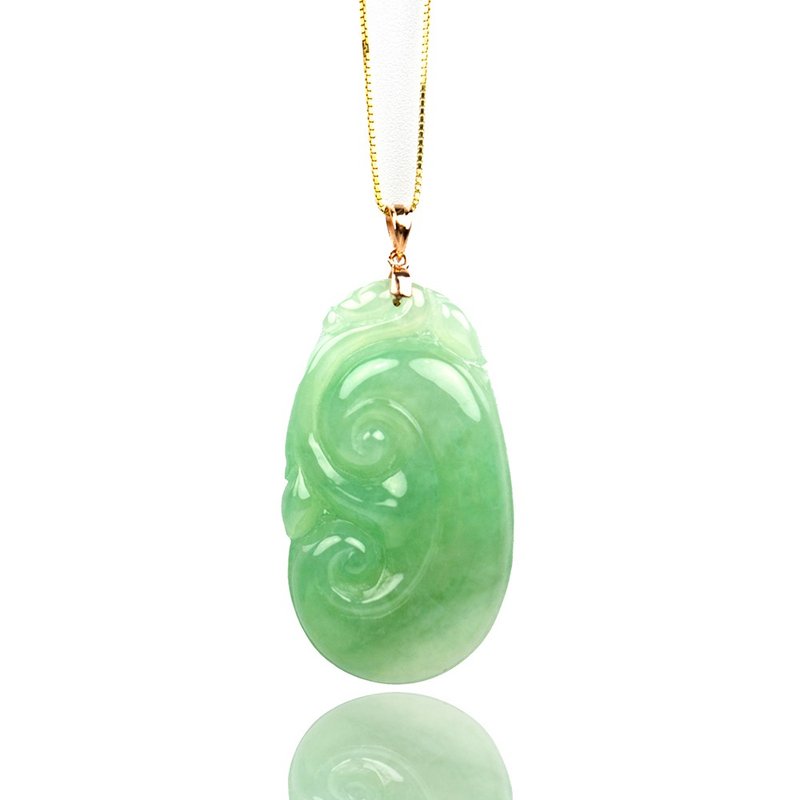 Jadeite Wishful Symbol Carving Semi Transparent Natural Jadeite Pendant 18K Rose - Necklaces - Jade Green