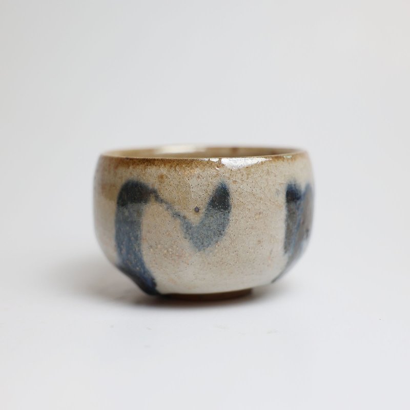 明芽窯 l柴燒舞墨志野茶碗 - 茶壺/茶杯/茶具 - 陶 藍色