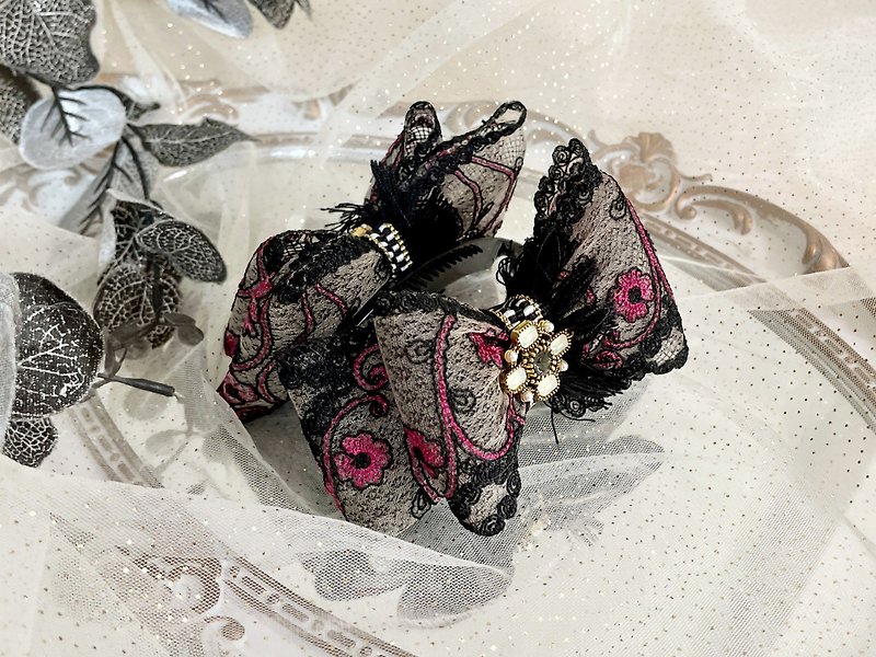 French romance/black lace embellished banana clip spring clip hair fork hair circle scrunchie hair clip - Hair Accessories - Other Materials Black