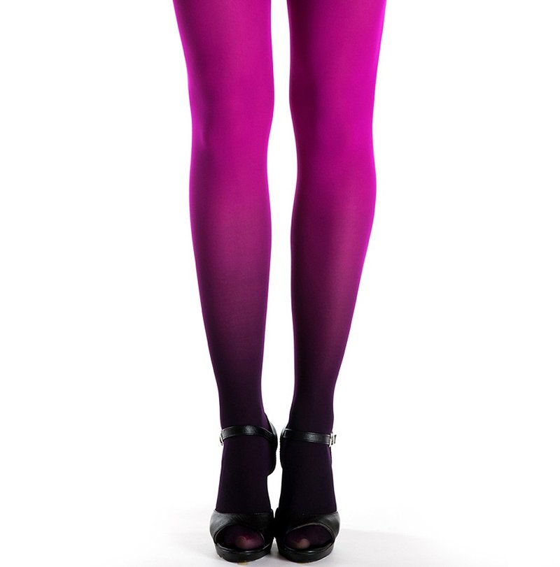 Black feet - magenta top ombre gradient pantyhose - 內搭褲/緊身褲 - 尼龍 紫色