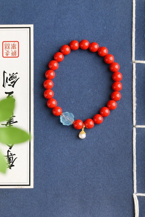 水墨 天然原礦硃砂精品紅砂單圈手鏈 8mm左右硃砂含量高達95%