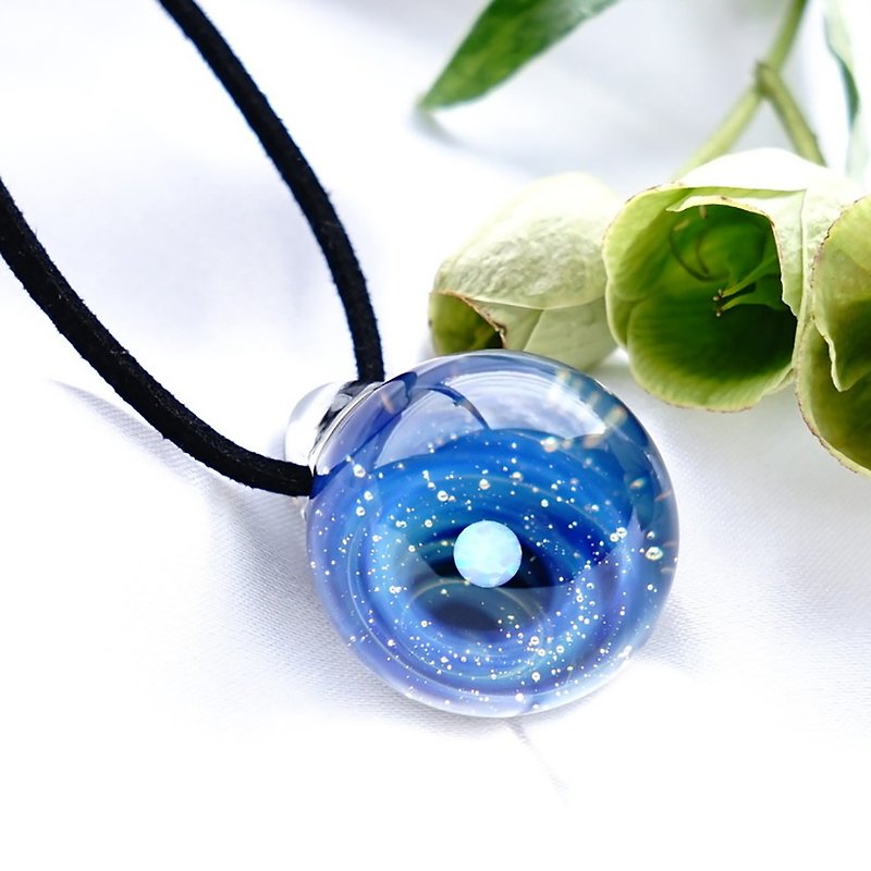 Super blue world. Glass pendant with white opal blue blue space star glass japan made japanese handicraft handmade free shipping
