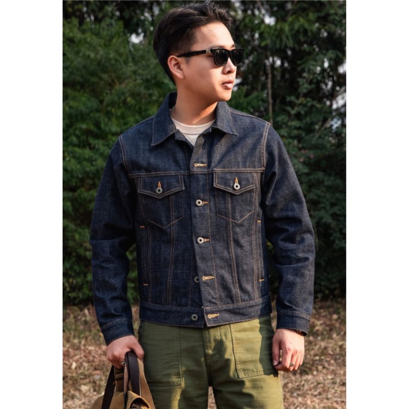 牛仔外套 Type3 桃太郎 16oz 粉色赤耳布邊 Vintage Denim Jacket - 男夾克/外套 - 棉．麻 藍色