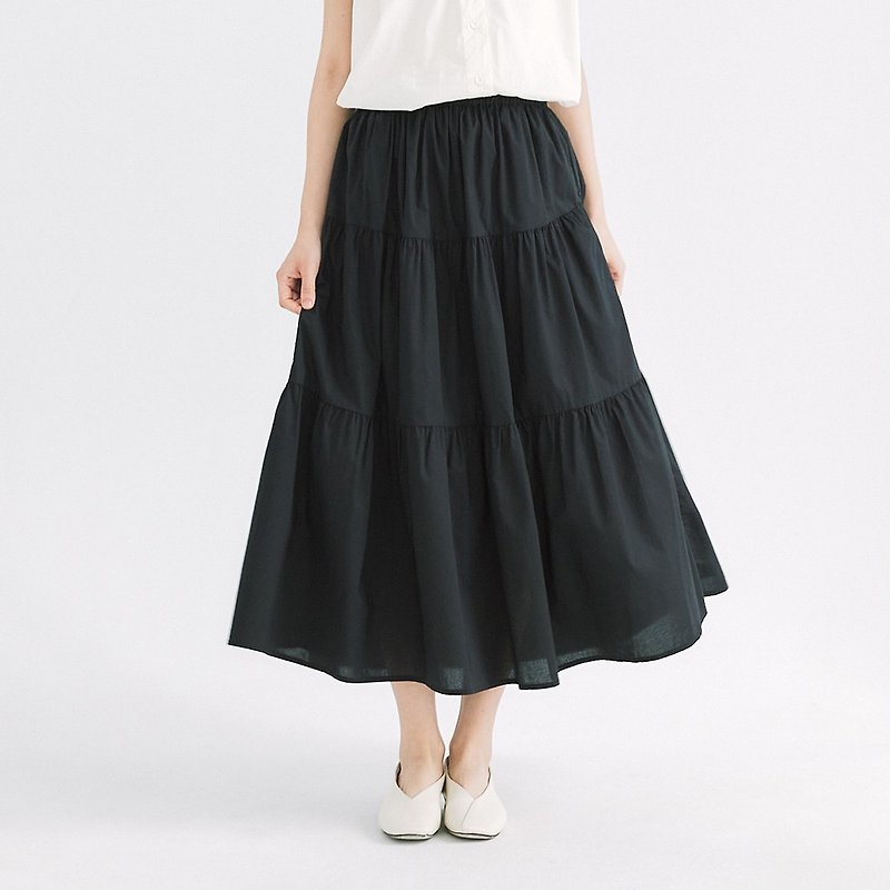 【Simply Yours】Fresh and Simple Cake Dress Black F - Skirts - Cotton & Hemp Black