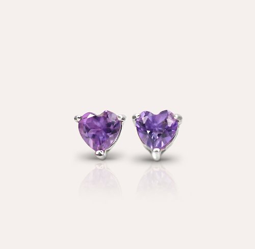 安的珠寶 AND Jewel AND 紫水晶 紫色 愛心 6mm 耳環 經典系列 Heart 天然寶石
