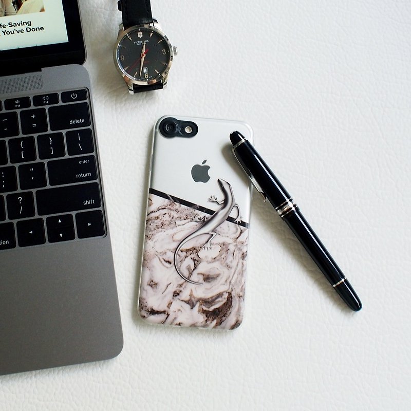 Embossed Lizard, Marble, Clear Soft Phone Case, iPhone, Samsung - Phone Cases - Plastic Gray