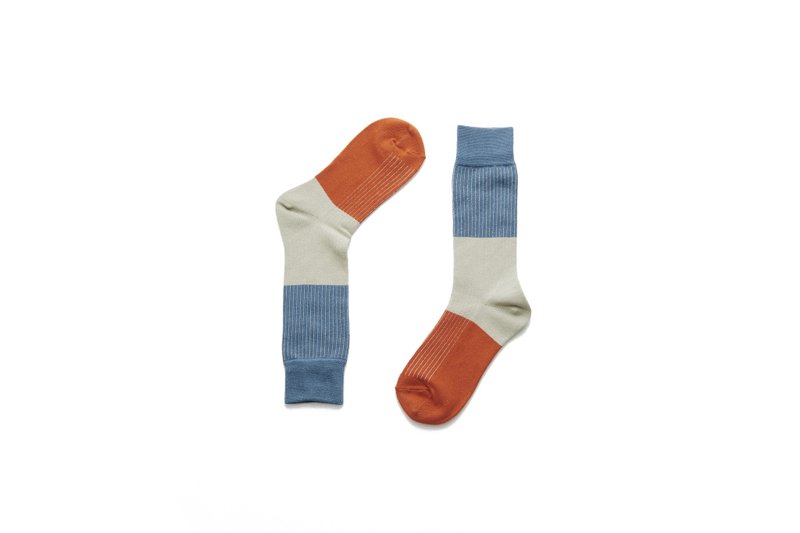 Color block ribbed gentleman socks sunset orange - ถุงเท้าข้อกลาง - ผ้าฝ้าย/ผ้าลินิน หลากหลายสี