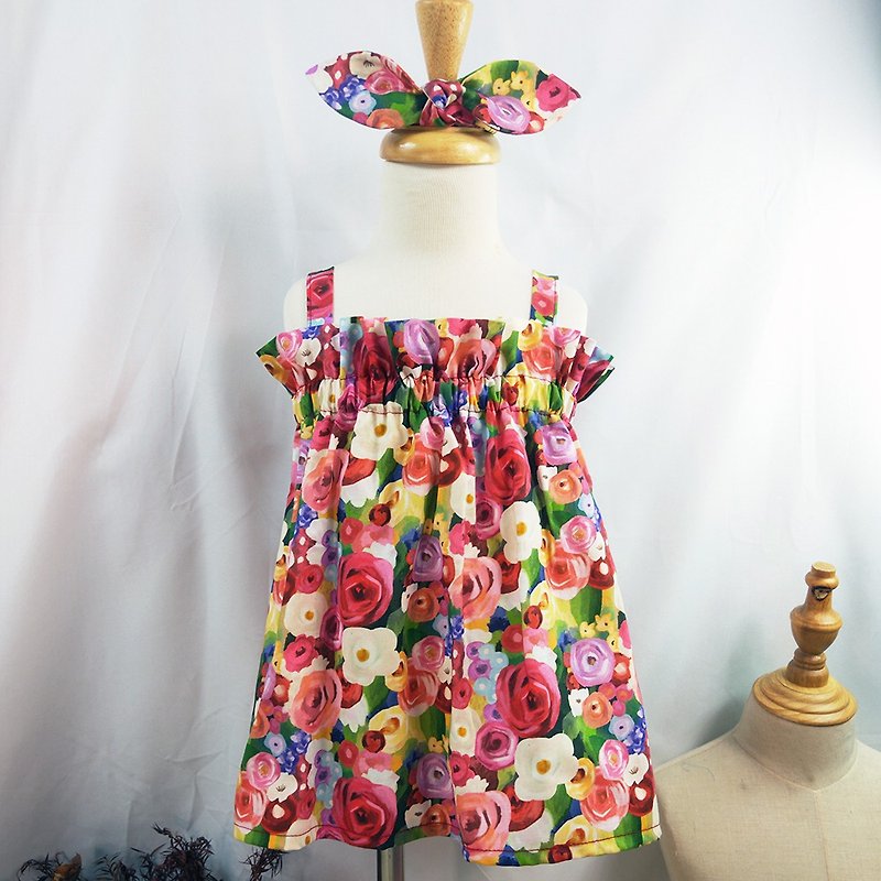 Watercolor rose three-way dress 3way - Kids' Dresses - Cotton & Hemp 
