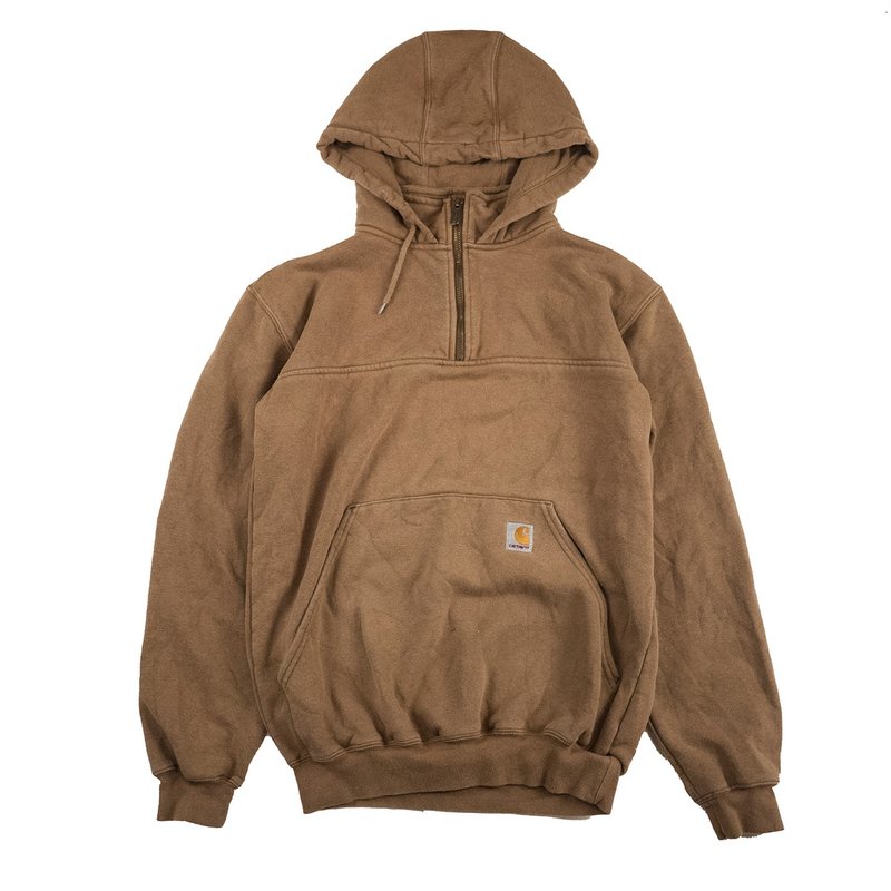 CARHARTT 卡其 大地色 連帽T 古著 二手 電繡 zip hoodie 半拉鍊 - 帽T/大學T - 棉．麻 卡其色