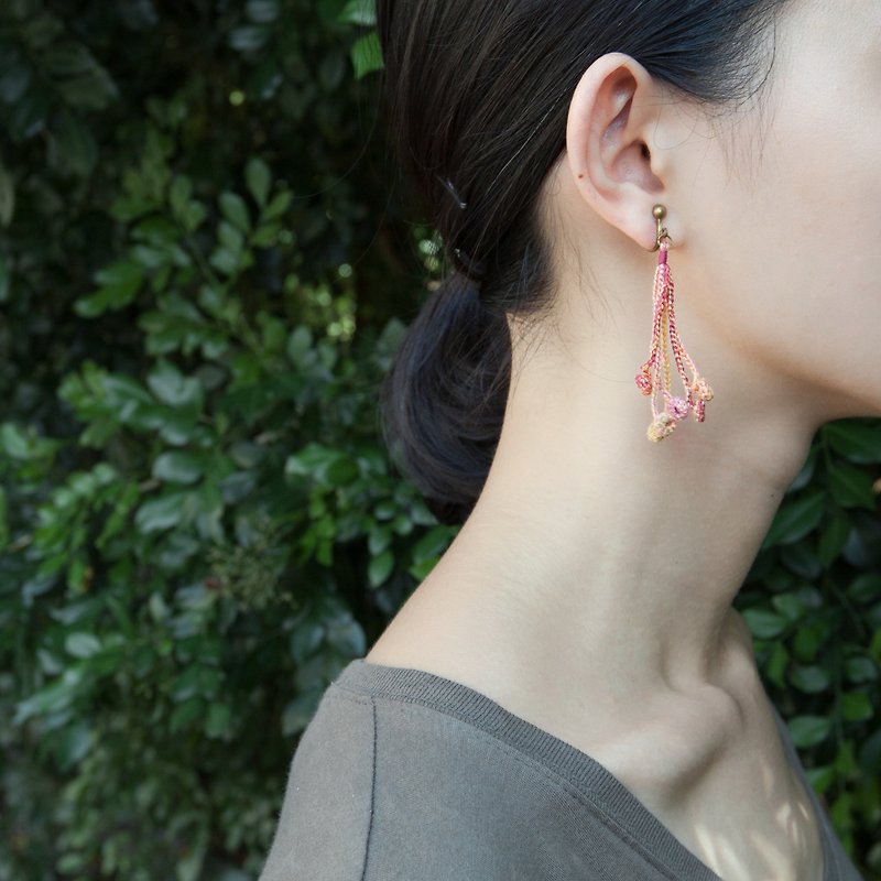 flame crochet earring E. - Earrings & Clip-ons - Cotton & Hemp Red