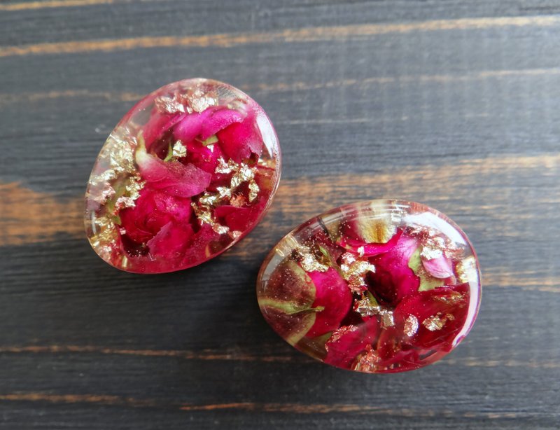 Red rose plugs Tear drop tunnels 0g 00g 11m 16m jewelry Flowers - 耳環/耳夾/耳骨夾 - 植物．花 紅色