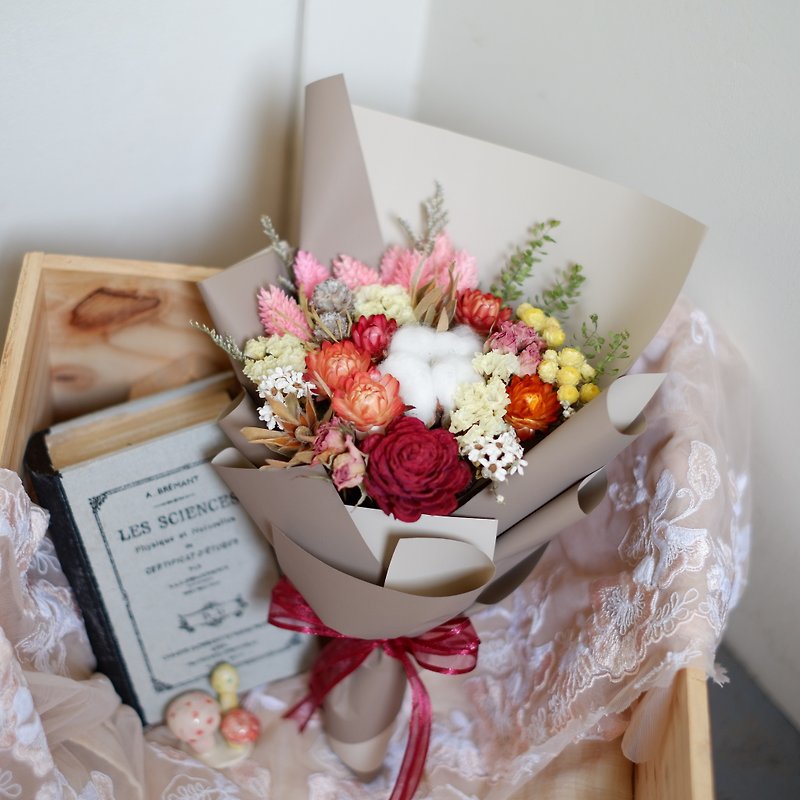 Unfinished | Pink Orange Dry Flower Medium Bouquet Graduation Gift Graduation Season Spot - ตกแต่งต้นไม้ - พืช/ดอกไม้ สีใส