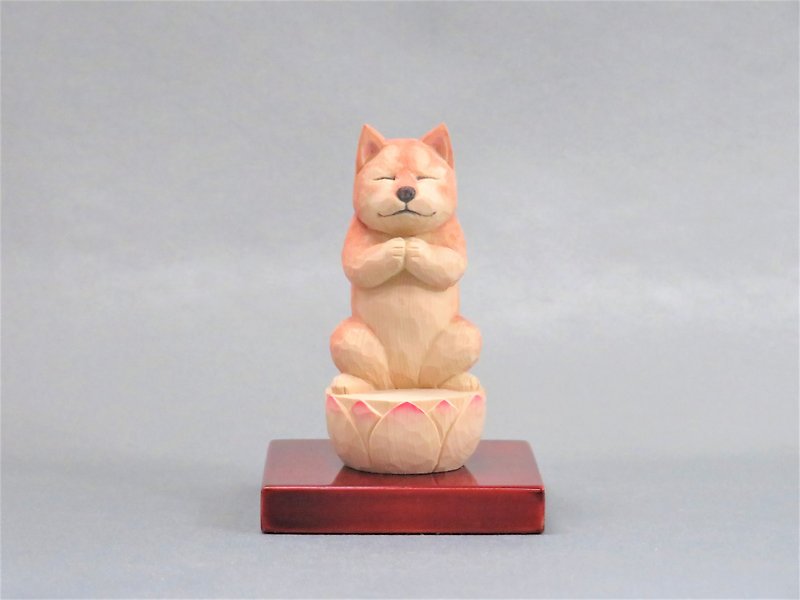 木彫りの犬仏さま　柴犬　犬仏1812 - 裝飾/擺設  - 木頭 橘色