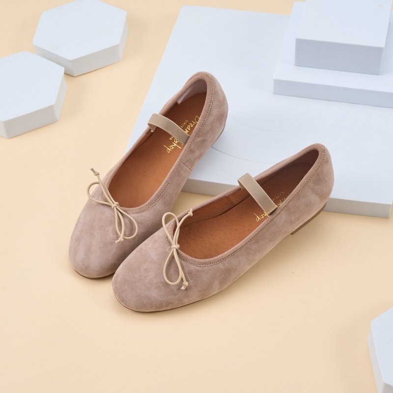 2Way_Suede Bow Mary Jane Flats Light Gray - Mary Jane Shoes & Ballet Shoes - Genuine Leather Gray