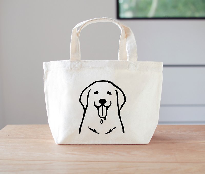 Golden Retriever Mini Bag Lunch Bag Dog - กระเป๋าถือ - ผ้าฝ้าย/ผ้าลินิน ขาว