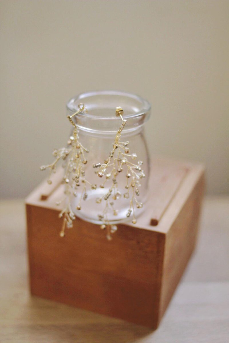 施華洛水晶耳環,Swarovski水晶耳環,新娘珍珠耳環,Bridal Earring - 耳環/耳夾/耳骨夾 - 水晶 金色