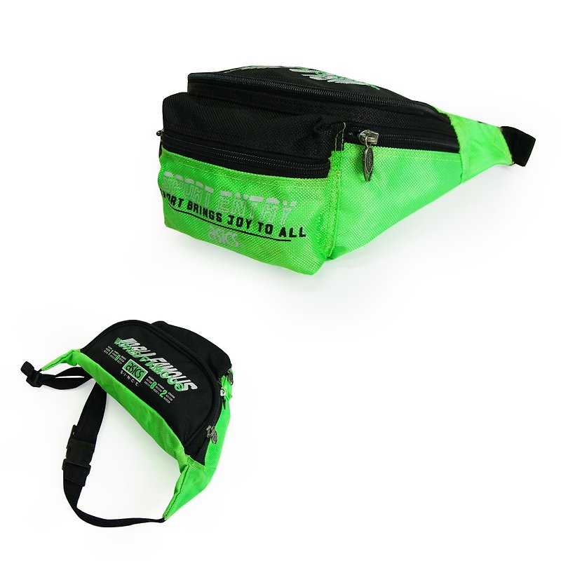 A‧PRANK: DOLLY :: VINTAGE retro brand ASICS with fluorescent green and black color mountaineering double vintage purses - Messenger Bags & Sling Bags - Waterproof Material Multicolor