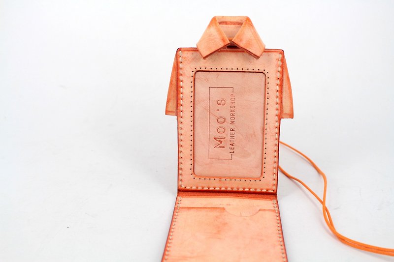 MOOS X WASOME ORIGAMI 植鞣牛革 全人手縫製 證件套(橘色) - 長短皮夾/錢包 - 真皮 橘色