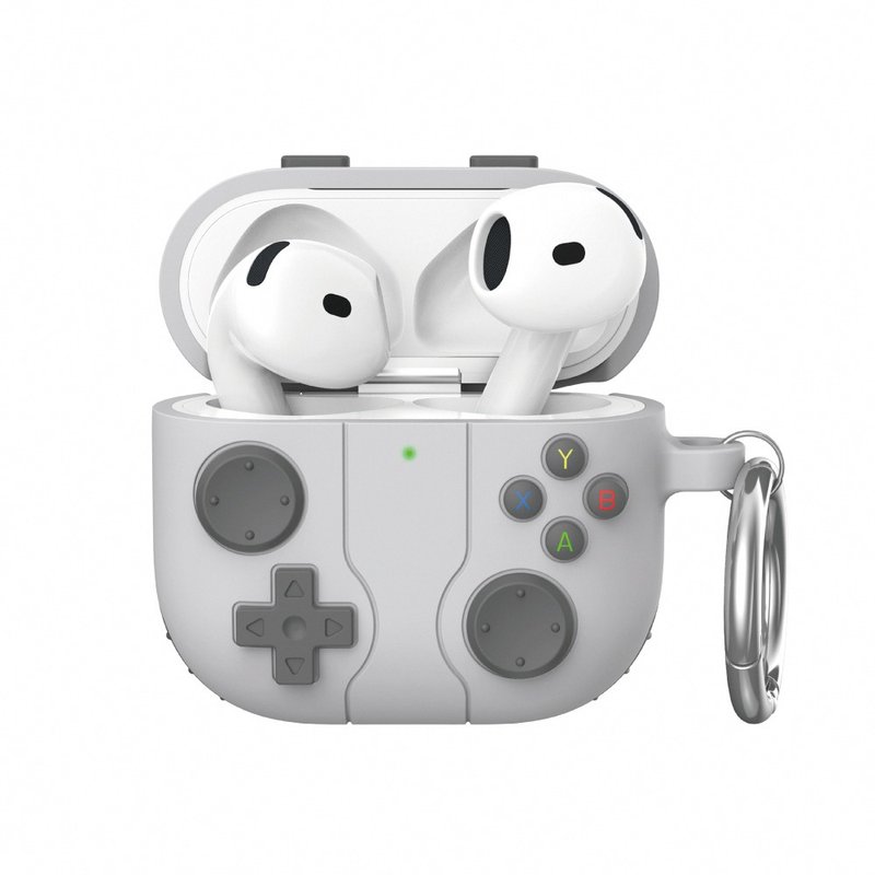 AHAStyle AirPods 4代 遊戲機造型 防摔矽膠保護套(附防丟掛鉤) - AirPods/耳機保護套 - 矽膠 灰色