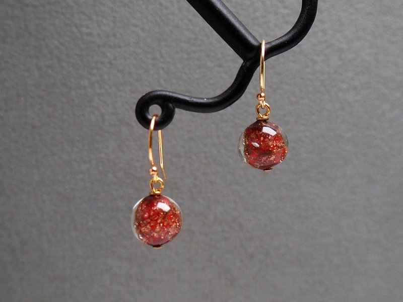 #GE0531 Murano Wedding Cake Glass Beads Earring - Earrings & Clip-ons - Glass Red