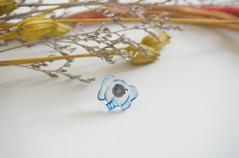 Hand-painted - small elephant earrings / pair - ต่างหู - เรซิน สีน้ำเงิน