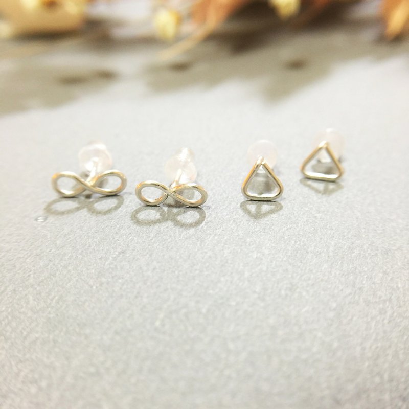 清純極簡 純銀 手工製作 幾何 無限 耳針　２對 客製 禮物 學生 - 耳環/耳夾 - 其他金屬 銀色