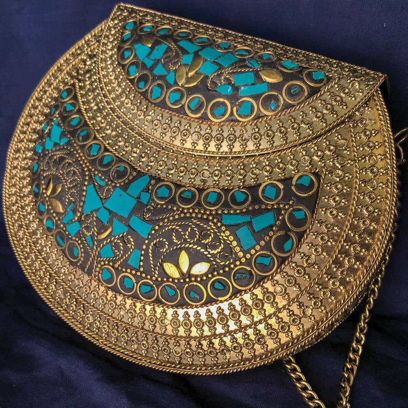 印度石質馬賽克手工拼貼肩背包－典雅銅 - 側背包/斜背包 - 銅/黃銅 金色