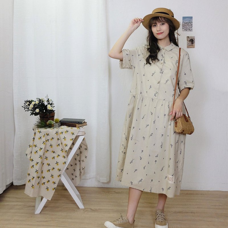 Hana Mokuba 滿版印花襯衫式寬鬆洋裝 - 洋裝/連身裙 - 其他材質 