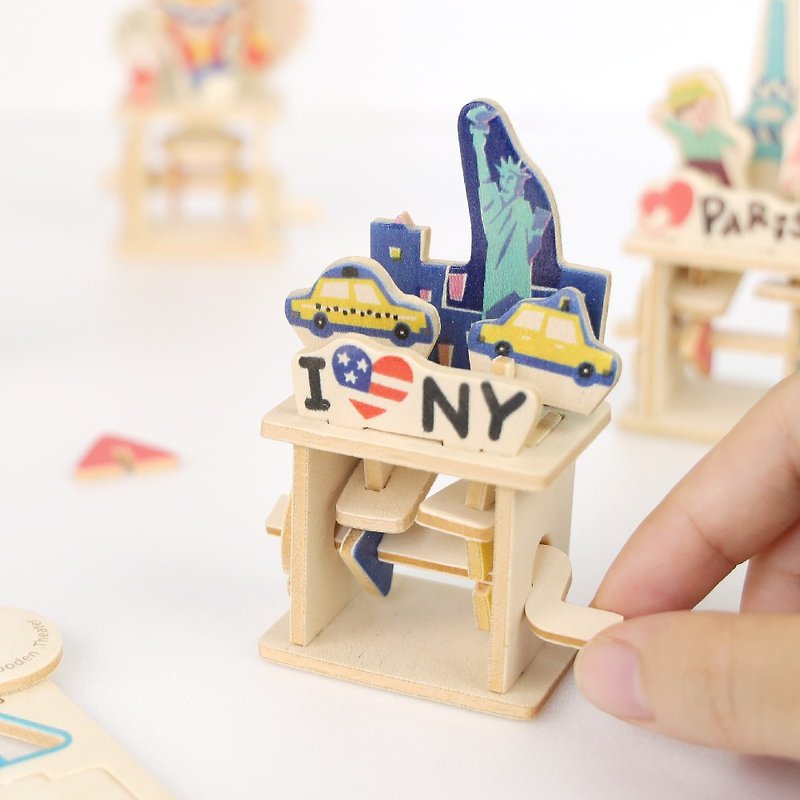DIY模型玩具【木作小劇場-我愛紐約】互動式明信片 - 木工/竹藝/紙雕 - 木頭 藍色