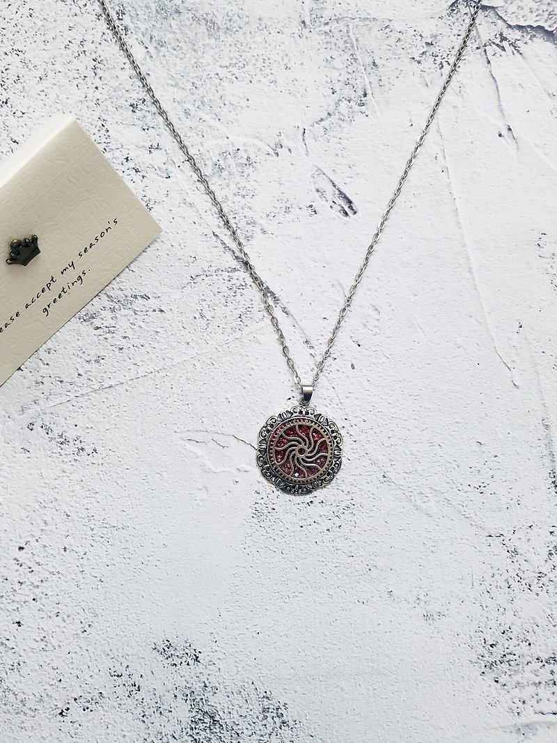Red mineral retro Chinese Style Necklace Pendant - Necklaces - Other Metals Silver