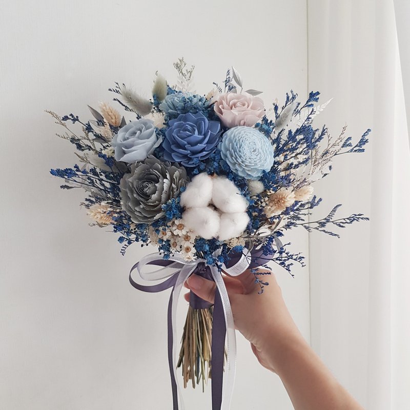 Preserved flowers + dried flowers | foggy gray blue bouquet registration outdoor wedding bouquet - ช่อดอกไม้แห้ง - พืช/ดอกไม้ สีน้ำเงิน