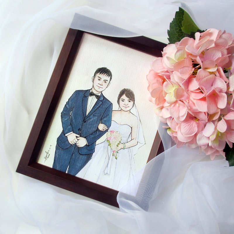 DUNMI and other meters | Hand-painted illustration - hand-painted wedding dress/wedding gift (A5/A4 with frame) - Customized Portraits - Paper 